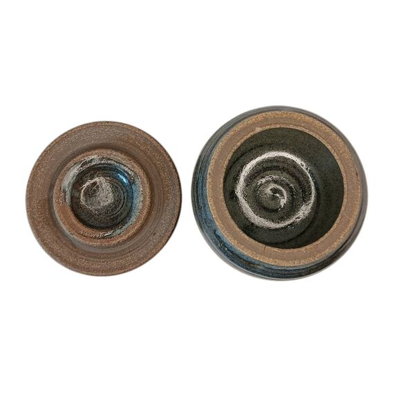 Sherwood Pottery Blue Lidded Jar Brown Swirl Jam Jar Or Trinket Box 3.5" x 2.5" - Picture 9 of 12